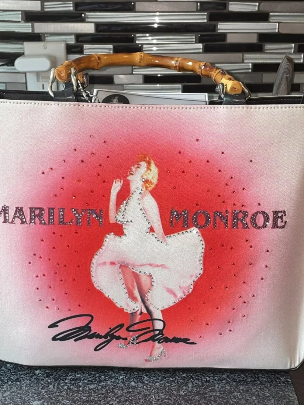 Marilyn Monroe Bamboo Handles Purse New W/ Tags & Dust bag Glam Rhinestone